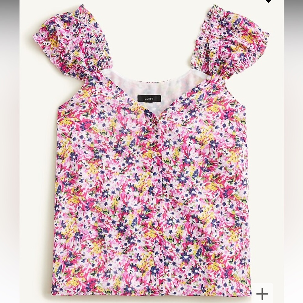 NWT J. Crew Cap-sleeve Crinkle Chiffon Top in floral fields size Small